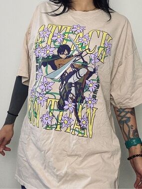 Graphic Anime Attack on Titan Beige Men's T-Shirt